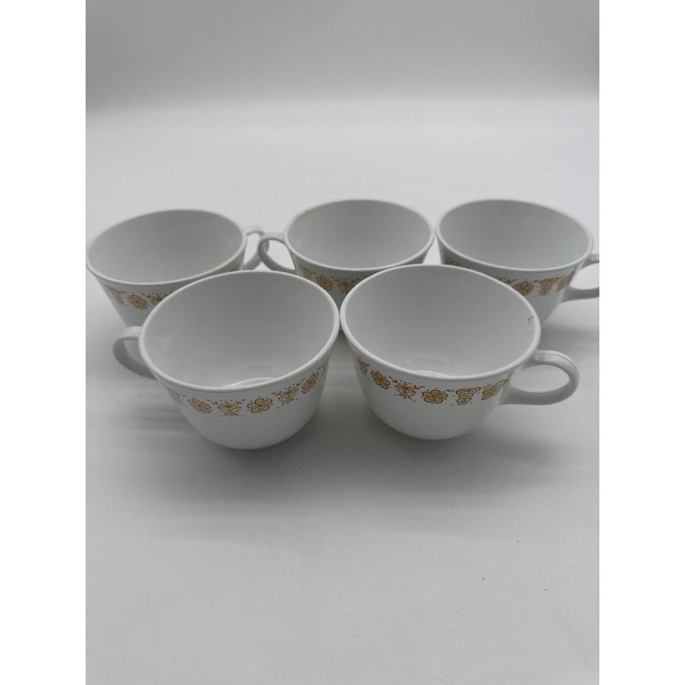 Corelle Living Ware Butterfly Gold Coffee Tea Cups 'C' Handles MINT Set Of 5 VTG